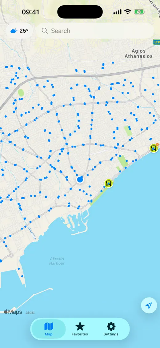 Live map with buses moving in Limassol