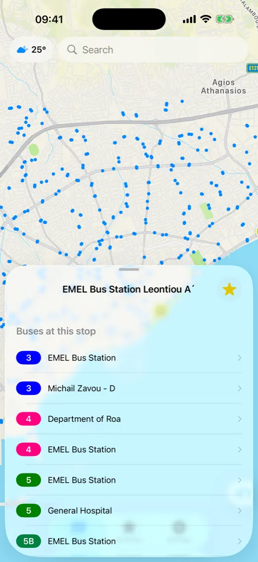 Stop sheet with routes and next arrivals